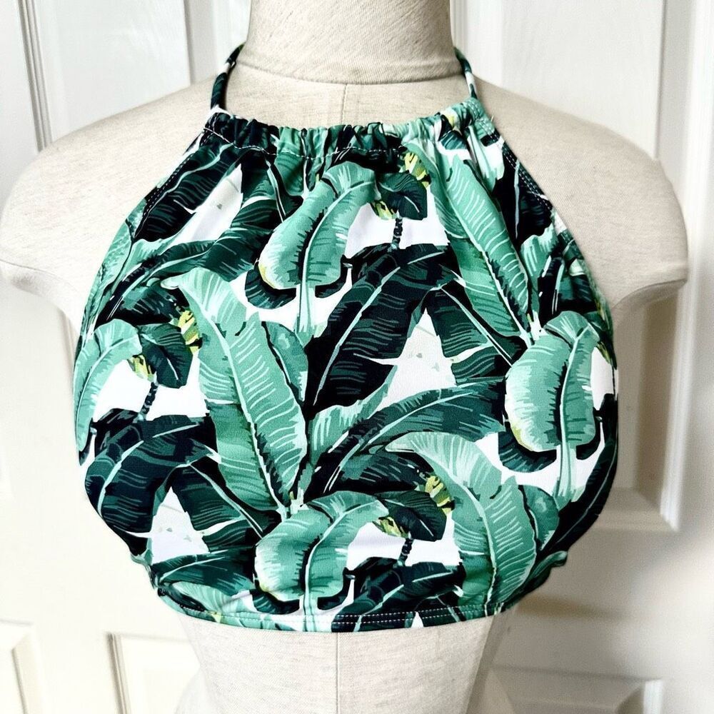 Ekouaer green leaf bikini top